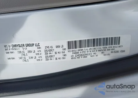 2014 Dodge Grand Caravan Se z USA, uszkodzony, nr VIN 2C4RDGBG3ER401019